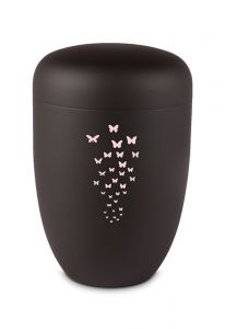Urna para cenizas de metal negro con mariposas